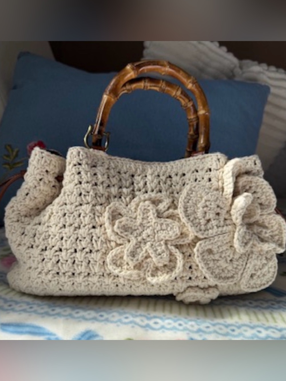 Patricia Nash Crochet Floral Beige Handbag